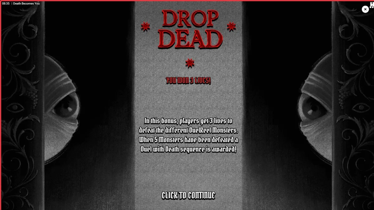 Tampilan visual slot Death Becomes You dengan tema gothic dan atmosfer horor yang mendalam.