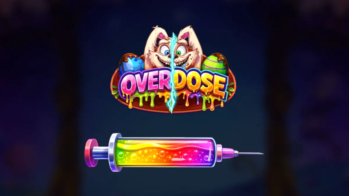 Tampilan visual slot Overdose dengan tema fantasi gelap dan elemen permen Paskah