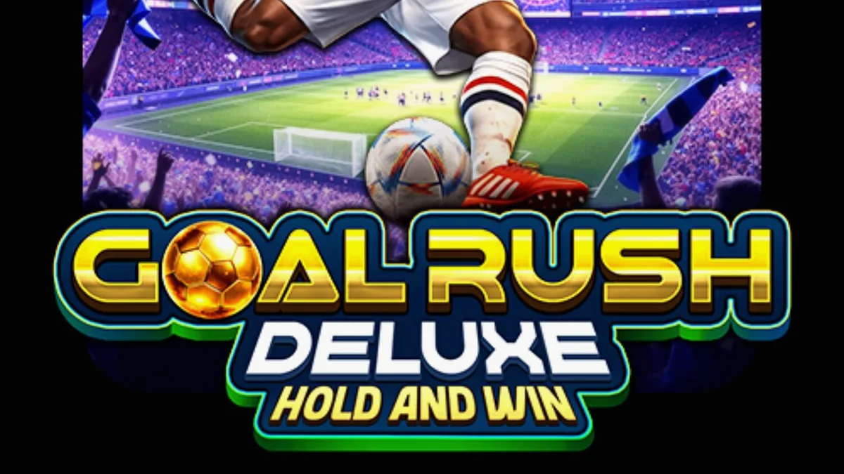 Tampilan visual slot Goal Rush Deluxe Hold and Win dengan tema stadion sepak bola
